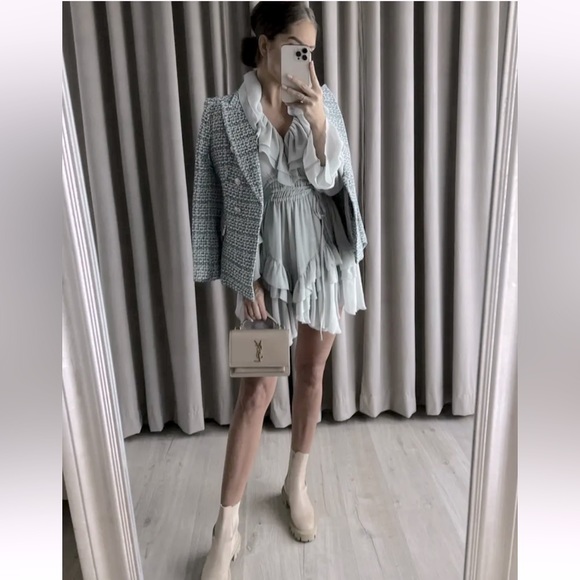 ZARA BUTTONED TEXTURED WEAVE BLAZER GREE/BLUE SIZE S NEW - Picture 2 of 11